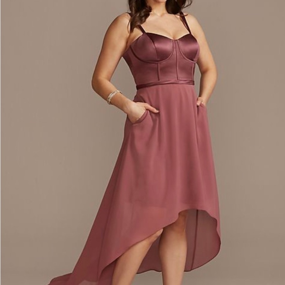 Davids Bridal Chiffon Corset Bodice high-low dress size 10.